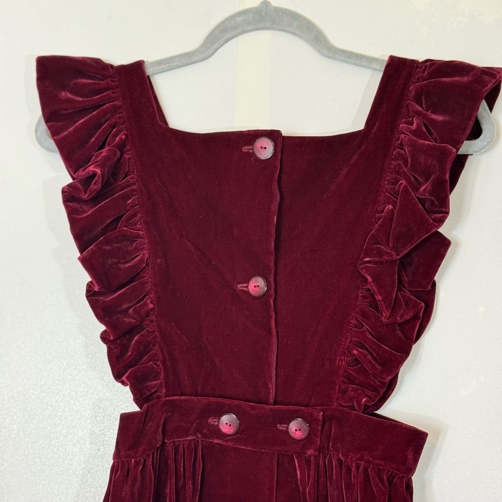 Frilly Velvet Apron‎ Pinafore Dress-Burgundy Red-XS/S - Picture 12 of 15